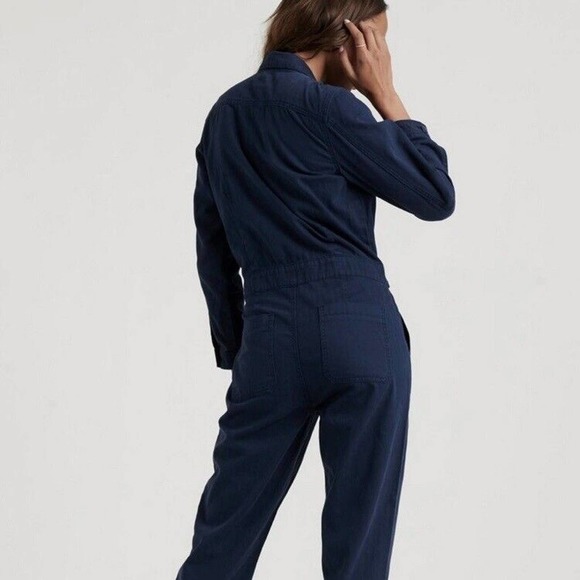 Lucky Brand Coverallls Womens Small Tie Front Boiler Suit Jumpsuit Navy Blue NEW - Picture 2 of 16